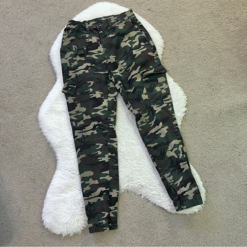 Double Denim Camo Cargo High Rise Jogger Pants